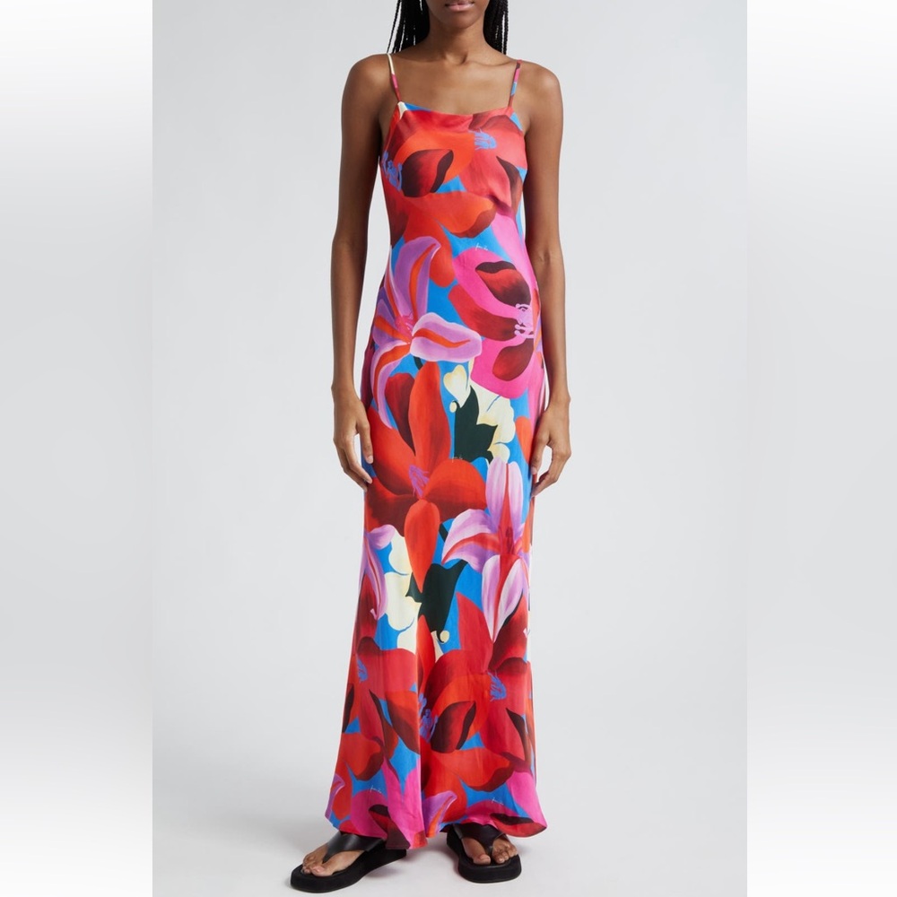 Farm Rio Floral Satin Maxi Dress - Sz M